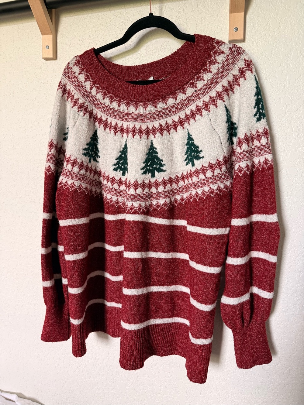 Maurices Red, White & Green Fair Isle Crewneck Sweater